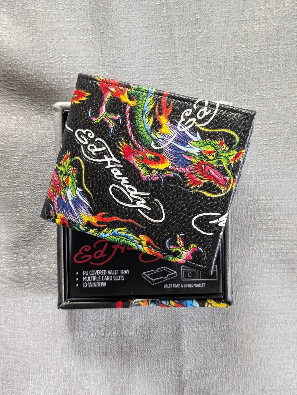 Ed Hardy Dragon Tattoo Print Faux Leather Wallet NEW!